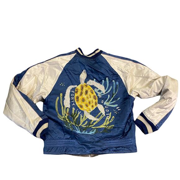 45 Revolutions Per Minute Men's Approx Sz S Bomber Jacket Embroidered Reversible - Picture 10 of 10